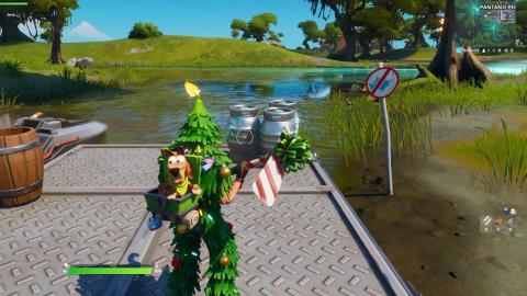 Catch an object with a fishing pole in different locations with No Fishing signs in Fortnite
