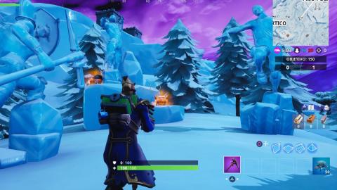 Dance between three ice sculptures, three dinosaurs, and four Fortnite hot springs