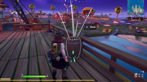 Aquaman Week 2 challenge in Fortnite: use a fishing pole with a shark in Burning Sands