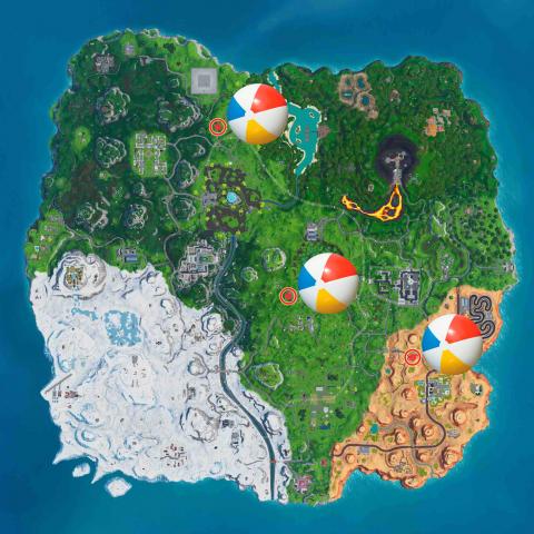 Throw a giant beach ball in different games in Fortnite (14 days of summer)