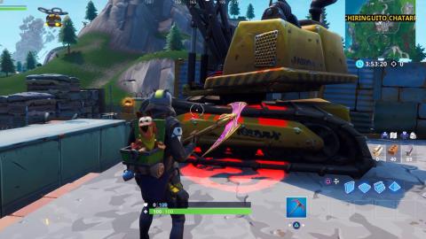 Paint graffiti on a fountain, a landfill crane, and a vending machine in Fortnite, Shoot and Paint