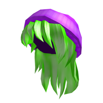 Bonnet violet aux cheveux vert fluo
