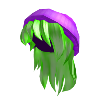 Gorro morado con pelo verde neón