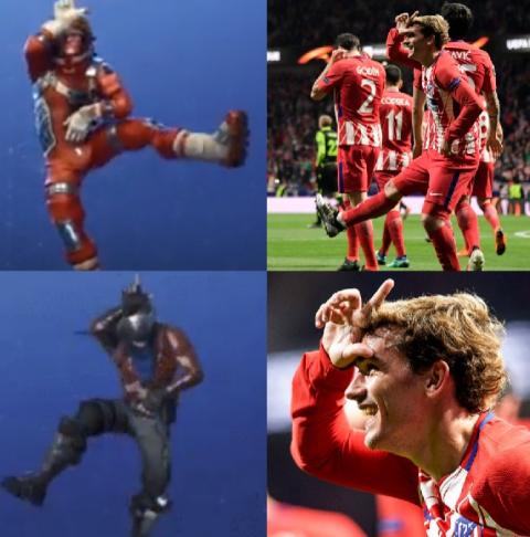 Griezmann celebrates an Atlético de Madrid goal with a Fortnite Battle Royale dance