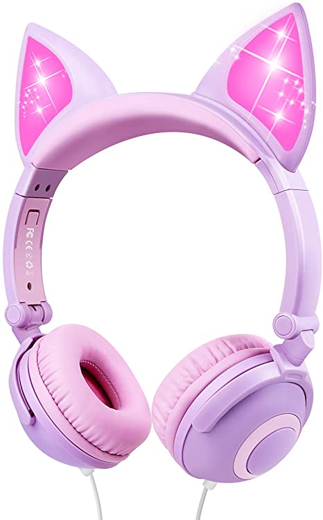 Casque d'écoute à oreilles de chat violet 8 bits